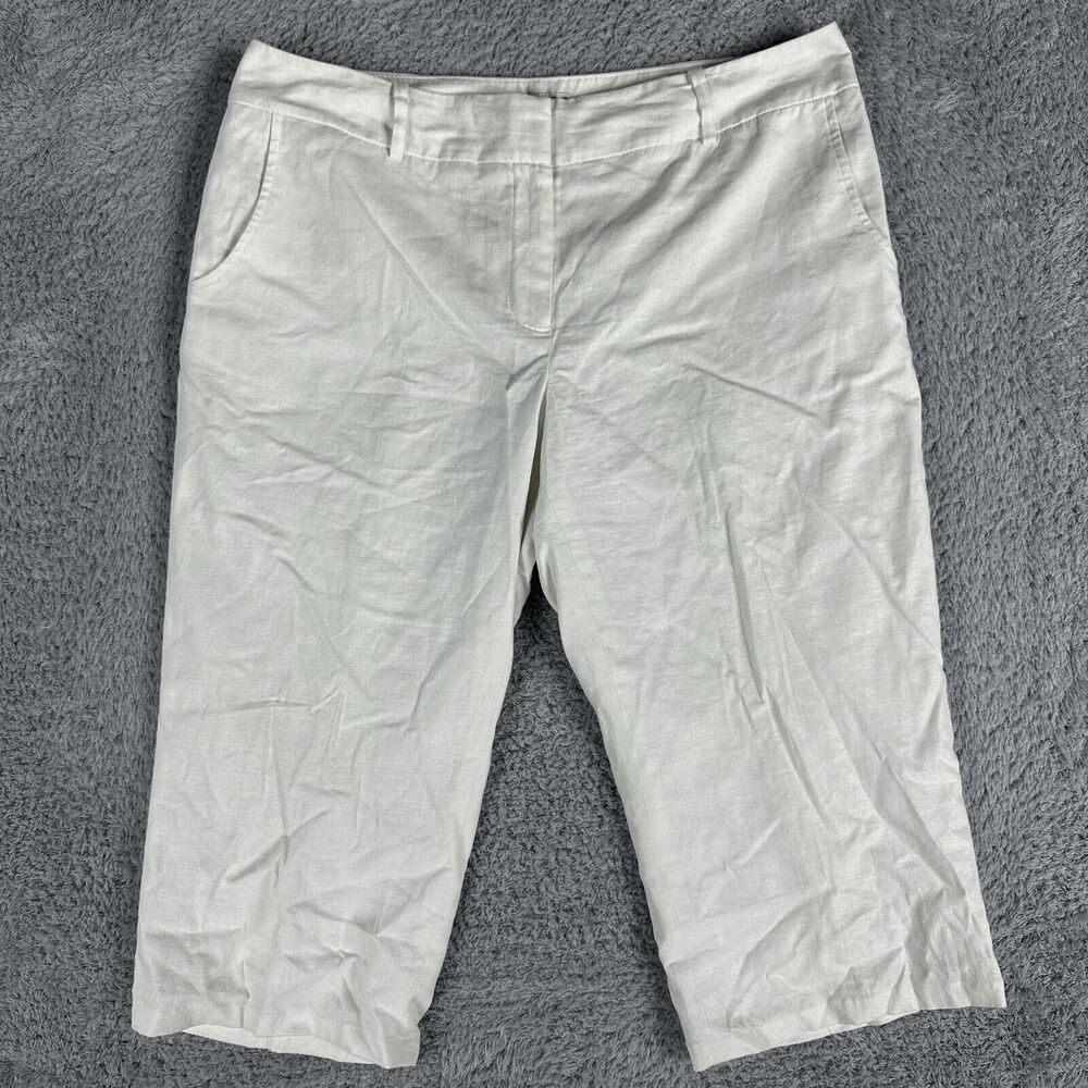 Covington Women'svPetite Stretch Linen Capri Pants 14P Cream Ivory